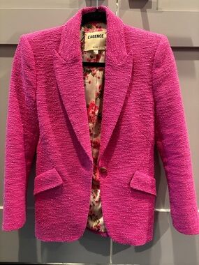 L'AGENCE Hot Pink Bouclé Single-Button Blazer